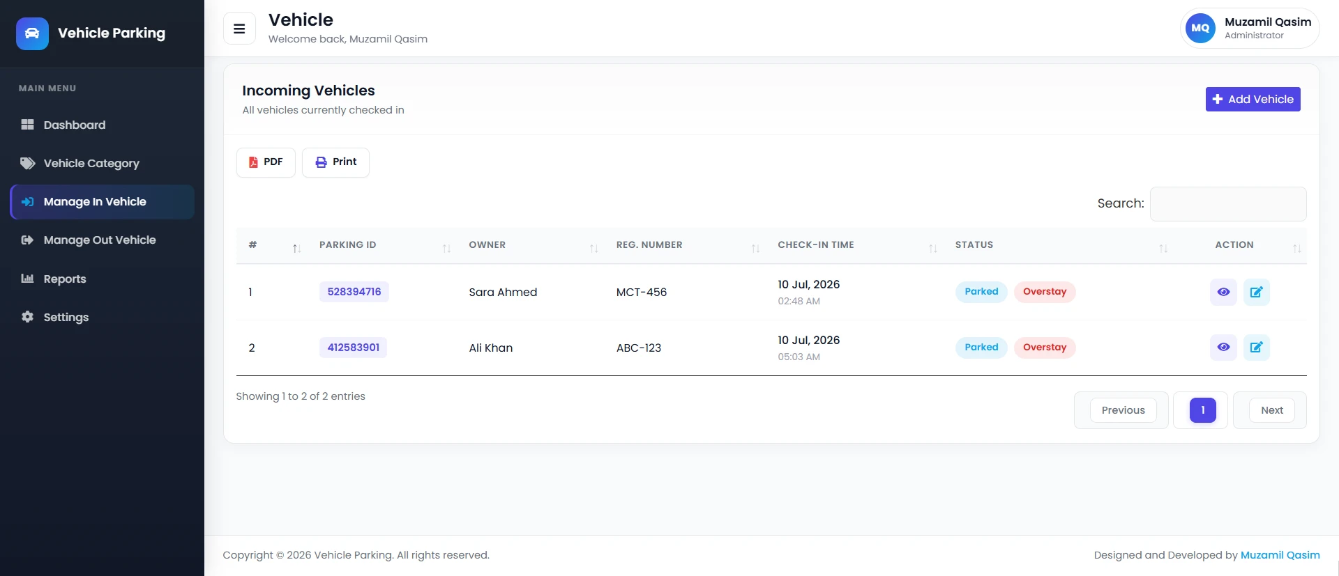 PHP OOP Vehicle Parking Management Platform screenshot 4